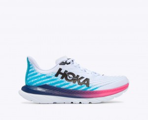 Men's Hoka Mach 5 Road Running Shoes White / Blue | India-0132