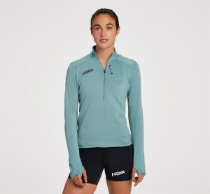 Women's Hoka 1/2 Zip Tops Turquoise | India-7846