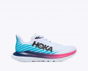 Women's Hoka Mach 5 Road Running Shoes White / Blue | India-7624