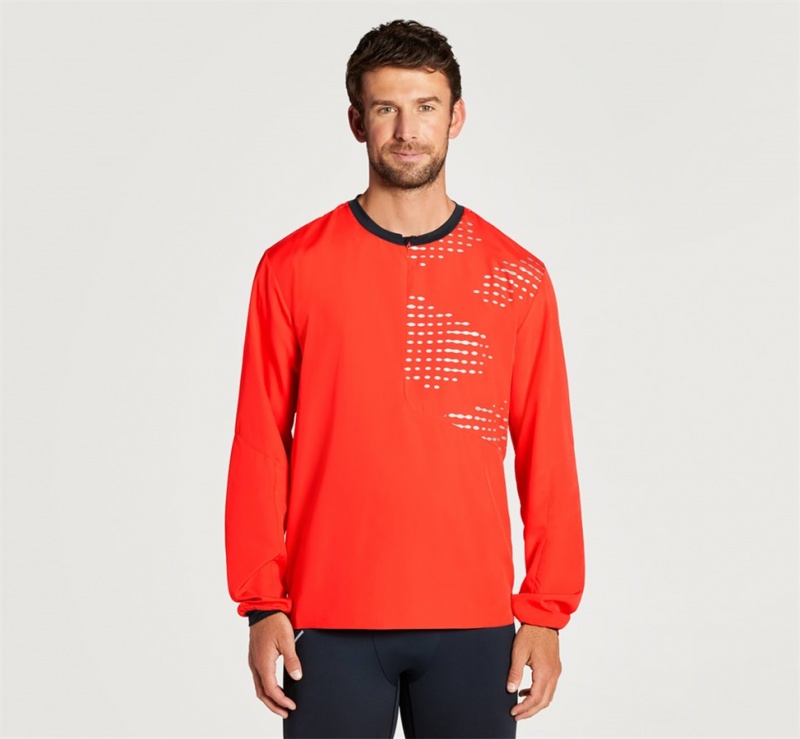 Men's Hoka 1/2 Zip Wind Shell Running Outerwear Orange | India-1329