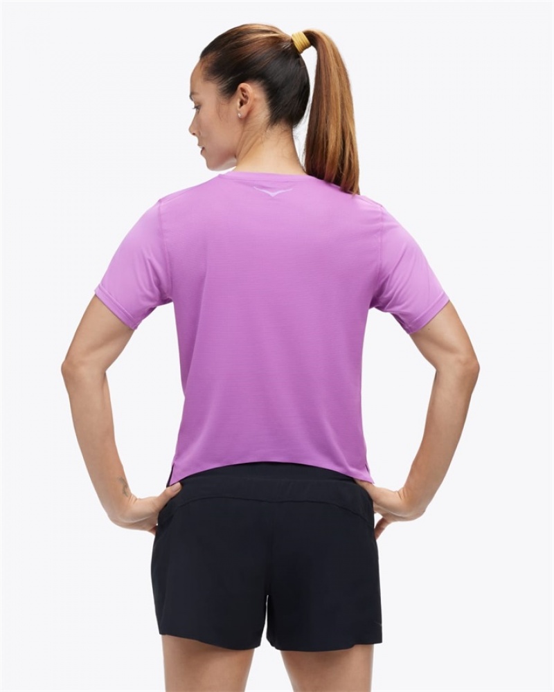 Women's Hoka Short Sleeve Purple Flower | India-3096