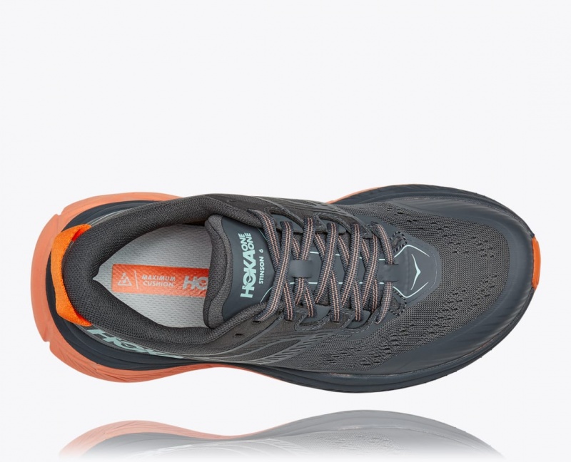 Women's Hoka Stinson 6 Trail Running Shoes Grey / Orange | India-9856